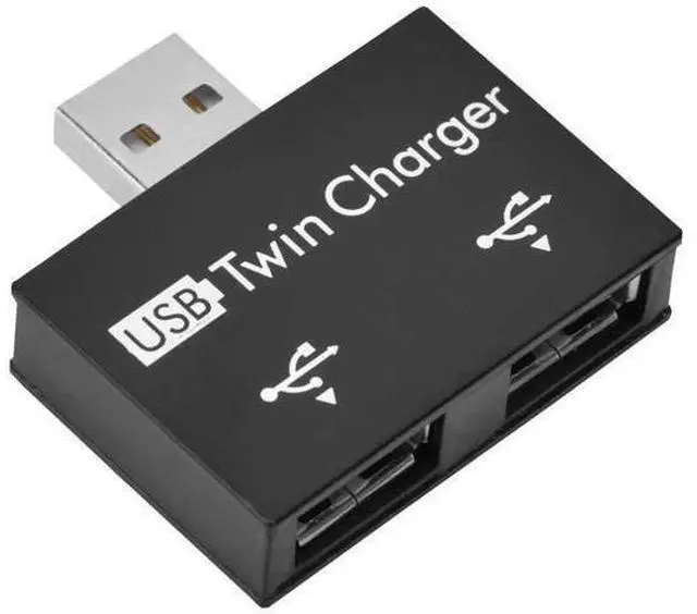 Main image of Black Mini USB 2.0 Splitter Hub, Male to Dual 2-Port USB Charging Adapter Converter, Portable Twin USB Port Expander for Phones, Laptops and Power Banks