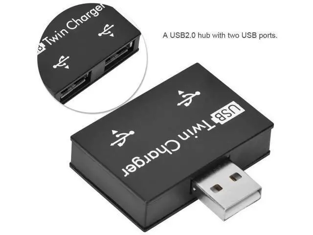 Alt view image 7 of 7 - Black Mini USB 2.0 Splitter Hub, Male to Dual 2-Port USB Charging Adapter Converter, Portable Twin USB Port Expander for Phones, Laptops and Power Banks