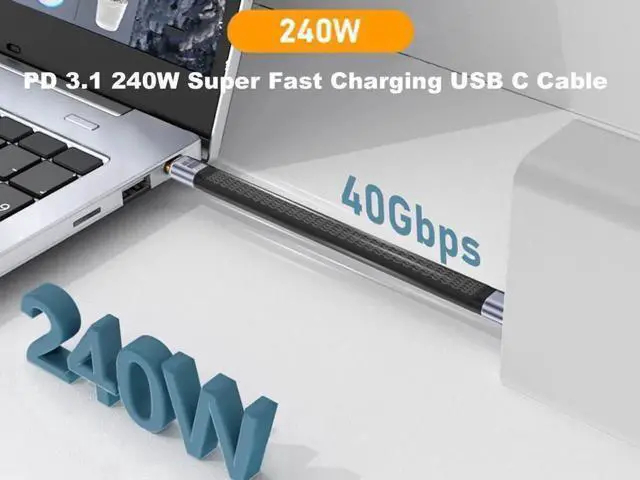 Alt view image 5 of 6 - USB4 FPC Flexible Cable, USB-C to USB-C Slim Flat Cord, 40Gbps Data, 8K Video, 240W PD Charging, Thunderbolt 4/3 Compatible for EGPU Docking SSD MacBook Phone, 5.11 Inch Black