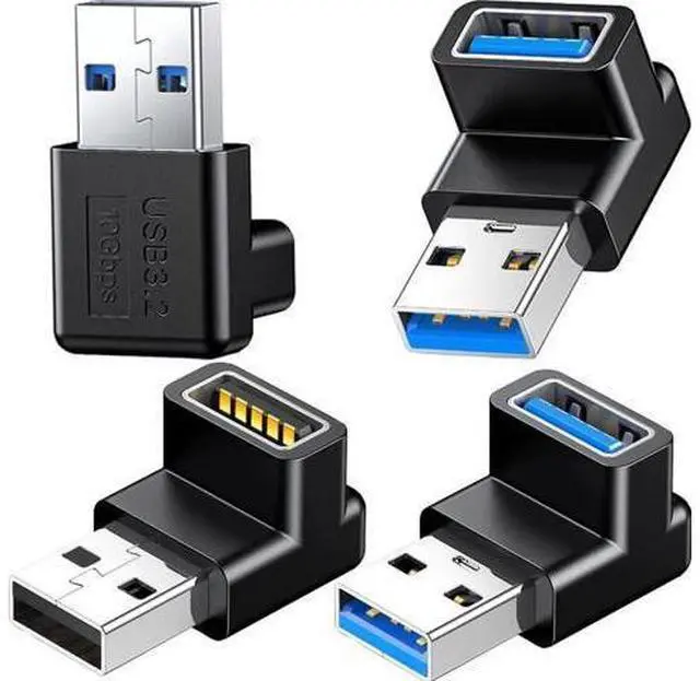 Main image of 4 Pack 90 Degree Right Angle USB 3.0/3.1 A Male to Female Adapter, Up & Down Elbow 10Gbps Data Transfer 3A Fast Charging Connector for PC, Desktop, Laptop, USB Hub & USB Charger