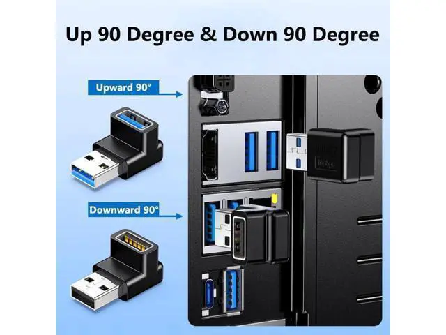Alt view image 2 of 7 - 4 Pack 90 Degree Right Angle USB 3.0/3.1 A Male to Female Adapter, Up & Down Elbow 10Gbps Data Transfer 3A Fast Charging Connector for PC, Desktop, Laptop, USB Hub & USB Charger