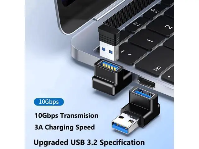 Alt view image 7 of 7 - 4 Pack 90 Degree Right Angle USB 3.0/3.1 A Male to Female Adapter, Up & Down Elbow 10Gbps Data Transfer 3A Fast Charging Connector for PC, Desktop, Laptop, USB Hub & USB Charger