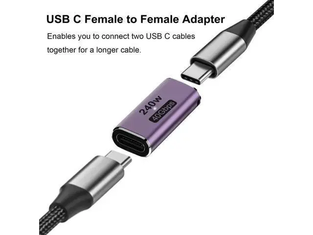 Alt view image 6 of 6 - 2 Pack 240W USB C Female to Female Coupler, 40Gbps Thunderbolt Type-C Extension Connector Compatible with MacBook Laptop Tablet Phone Switch