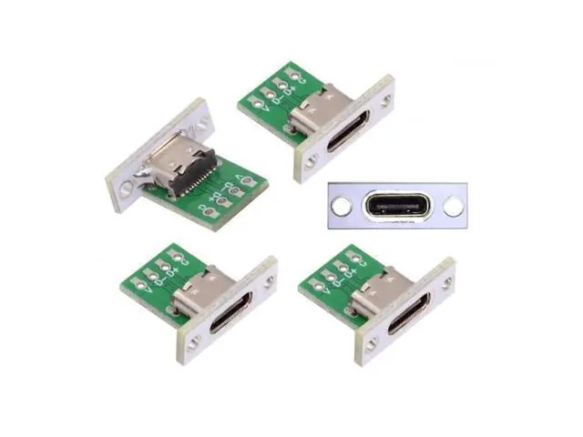 Alt view image 2 of 6 - 5 Pack Panel Mount 24Pin USB 2.0 Type-C Female Socket with PCB Breakout Board, DIY OEM USB-C Panel Mount Connector Module for Custom Enclosure Equipment Prototyping