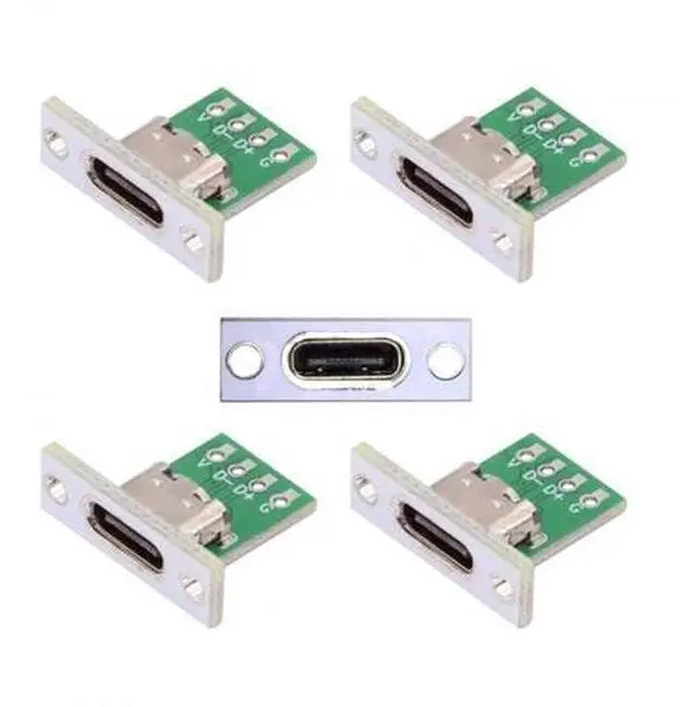 Main image of 5 Pack Panel Mount 24Pin USB 2.0 Type-C Female Socket with PCB Breakout Board, DIY OEM USB-C Panel Mount Connector Module for Custom Enclosure Equipment Prototyping