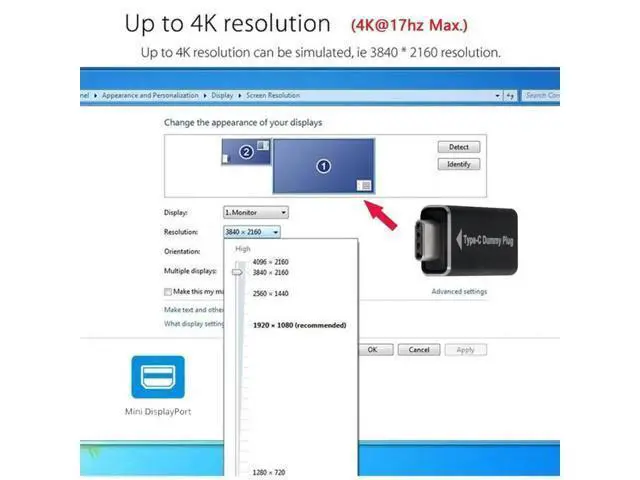 Alt view image 5 of 7 - USB-C Virtual Display Dummy Plug, DP-Alt Mode DDC EDID Headless Ghost Display Emulator 4K@17Hz Black