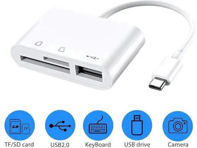 Main image of 3-in-1 USB-C OTG Card Reader, USB-C to SD + Micro SD + USB2.0 Female Camera Connection Kit for iPad Pro 11"/12.9"(2018), MacBook Pro & All USB-C Devices