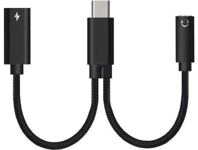 Main image of 2-in-1 USB C Audio Charging Splitter Dongle, Type C to 3.5mm AUX Mic Jack with 60W PD Fast Charge Compatible with Samsung Note 20/10 S20, Pixel 2/3/4 XL, iPad Pro