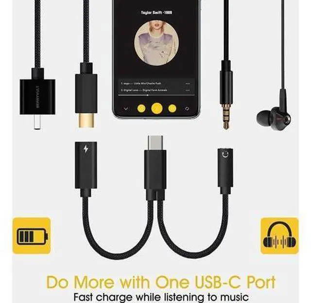 Alt view image 5 of 7 - 2-in-1 USB C Audio Charging Splitter Dongle, Type C to 3.5mm AUX Mic Jack with 60W PD Fast Charge Compatible with Samsung Note 20/10 S20, Pixel 2/3/4 XL, iPad Pro