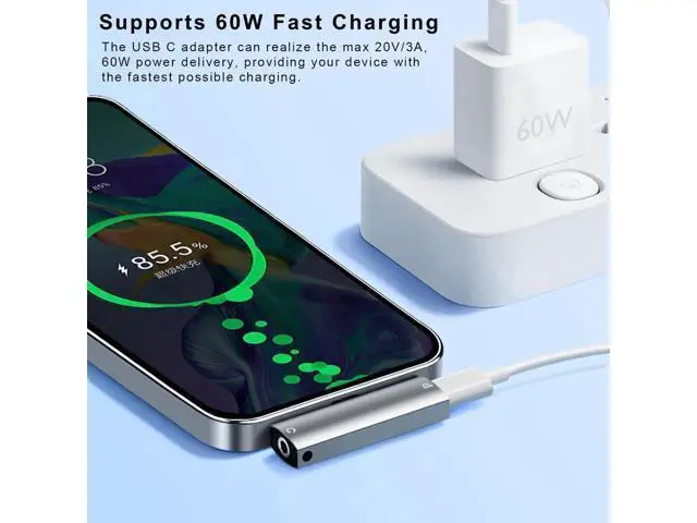 Alt view image 2 of 6 - 2-in-1 USB C Audio & Charging Splitter Dongle, Type C to 3.5mm Aux Headphone Jack with 60W PD Fast Charge Compatible with iPhone 15/16 Series, iPad, Samsung Galaxy Note, Google Pixel