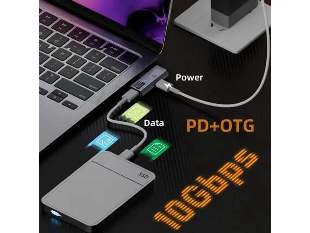 Alt view image 4 of 7 - 2-in-1 USB-C Splitter Adapter | USB-C Male to Dual USB-C Female, 100W PD Charging + Audio + OTG Data Sync