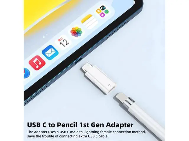 Alt view image 6 of 6 - USB C to Apple Pencil 1st Generation Charging Adapter, USB-C Male to Lightning Female iPencil Charger Dongle Connector for iPad 10th Gen, White