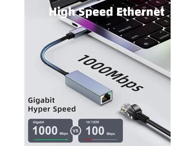 Alt view image 2 of 7 - Driver-Free USB-C to Gigabit Ethernet Adapter, Thunderbolt 3 & Thunderbolt 4 Compatible RJ45 LAN Network Dongle, Fit MacBook Pro 2018/2019/2020, iPad Pro, Dell XPS, Microsoft Surface