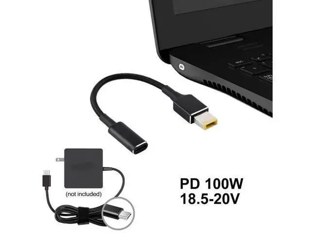 Alt view image 5 of 5 - 100W PD Nylon Braided Power Cable, 18.5-20V Big Square Male Plug to USB-C Type-C Fast Charging Adapter Cord
