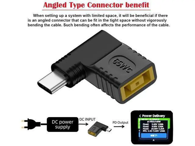 Alt view image 4 of 6 - 90 Degree Right Angle DC 20V 11.0×4.5mm Barrel Female Input to USB-C Male Power Charging Adapter, L-Shaped Elbow DC to Type-C PD Power Converter Plug