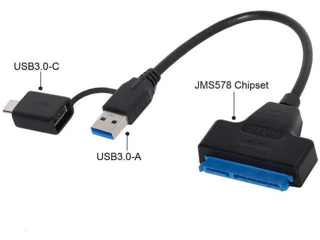 Alt view image 2 of 7 - 2-in-1 USB 3.0 & USB-C to 2.5" SATA Adapter Cable, UASP Supported for SSD HDD Data Transfer