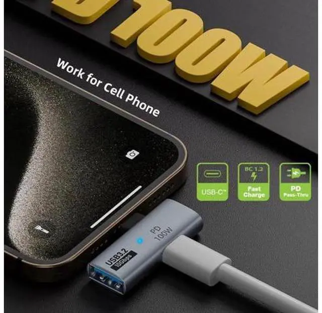 Alt view image 4 of 7 - 2 in 1 USB-C OTG Adapter, USB 3.2 10Gbps Data Transfer 100W PD Fast Charging Type-C Converter for Phones Laptops Tablets
