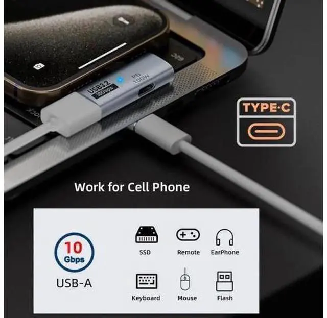 Alt view image 3 of 7 - 2 in 1 USB-C OTG Adapter, USB 3.2 10Gbps Data Transfer 100W PD Fast Charging Type-C Converter for Phones Laptops Tablets