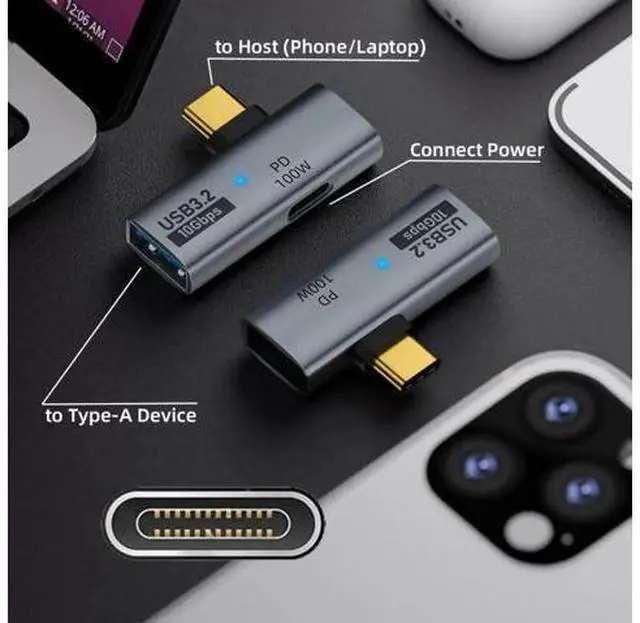 Alt view image 7 of 7 - 2 in 1 USB-C OTG Adapter, USB 3.2 10Gbps Data Transfer 100W PD Fast Charging Type-C Converter for Phones Laptops Tablets