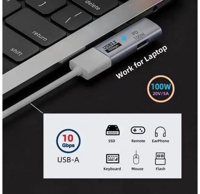 Alt view image 6 of 7 - 2 in 1 USB-C OTG Adapter, USB 3.2 10Gbps Data Transfer 100W PD Fast Charging Type-C Converter for Phones Laptops Tablets