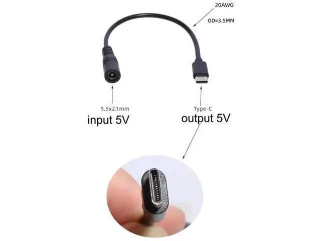 Alt view image 3 of 3 - USB-C Male to DC 5.5×2.1mm Female Power Conversion Cable, Type-C to 5521 Barrel Jack Adapter Cord for DC Power Supply Conversion