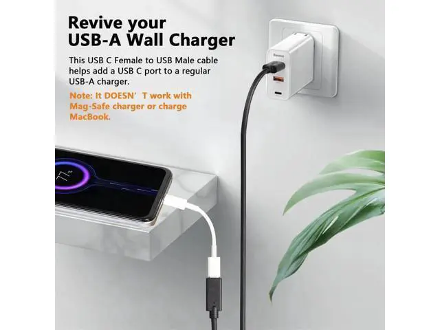 Alt view image 7 of 7 - 3FT USB 3.0 Type A Male to USB-C Female Adapter Cable, Black 5Gbps Data & Charging Converter Cord for Laptops, Phones, Power Banks
