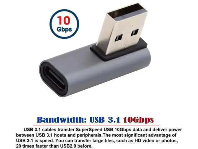 Alt view image 2 of 7 - Low Profile 90 Degree Right Angled USB-C Female to USB 3.0 A Male Adapter, 5Gbps High Speed Data Converter for Laptop Desktop PC