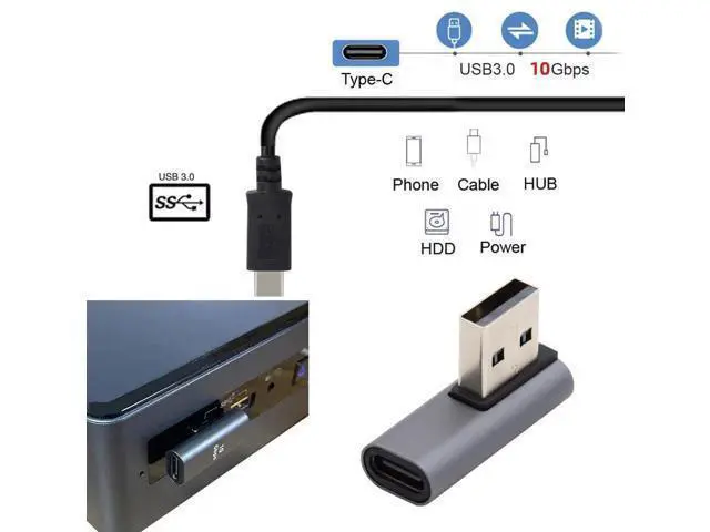 Alt view image 3 of 7 - Low Profile 90 Degree Right Angled USB-C Female to USB 3.0 A Male Adapter, 5Gbps High Speed Data Converter for Laptop Desktop PC