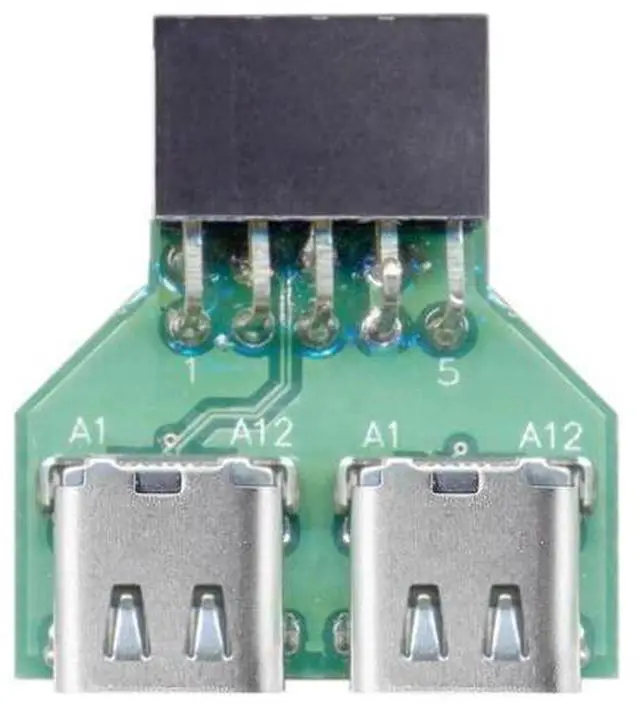 Main image of Dual Port USB 3.1 Type-C Female to Motherboard 9Pin 10Pin USB Header Adapter PCBA, 480Mbps USB 2.0 Internal Front Panel Connector for DIY PC Case