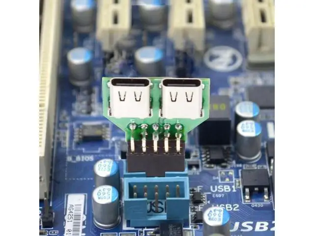Alt view image 2 of 7 - Dual Port USB 3.1 Type-C Female to Motherboard 9Pin 10Pin USB Header Adapter PCBA, 480Mbps USB 2.0 Internal Front Panel Connector for DIY PC Case