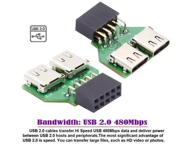 Alt view image 6 of 7 - Dual Port USB 3.1 Type-C Female to Motherboard 9Pin 10Pin USB Header Adapter PCBA, 480Mbps USB 2.0 Internal Front Panel Connector for DIY PC Case