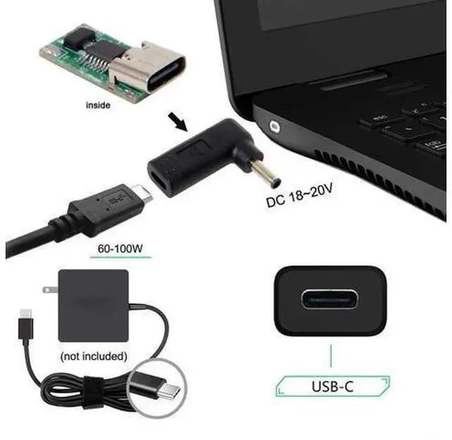 Alt view image 3 of 5 - 90 Degree Angled USB-C to DC PD Trigger Emulator Adapter, Type-C PD Power Converter with 4.5x3.0mm DC Barrel Jack for Laptops