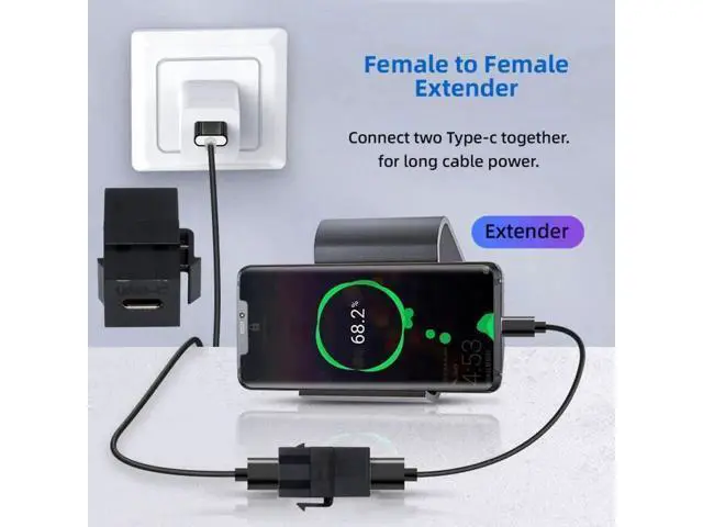 Alt view image 3 of 6 - USB 2.0 Type-C Female to Female Keystone Jack Coupler Adapter, Snap-in USB-C Extension Connector for Standard Wall Plate Panel USB Cable Wiring