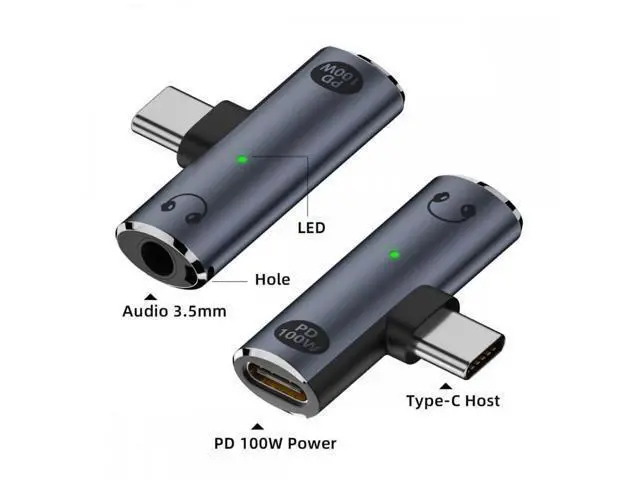 Alt view image 3 of 7 - 2 in 1 USB C to 3.5mm Audio DAC & 100W PD Charging Adapter, 16Bit/48kHz HiFi Type-C Aux Dongle for Phone Tablet Laptop