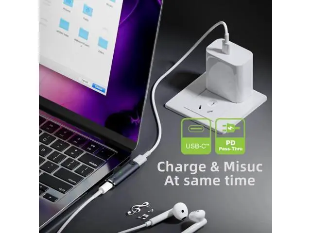 Alt view image 4 of 7 - 2 in 1 USB C to 3.5mm Audio DAC & 100W PD Charging Adapter, 16Bit/48kHz HiFi Type-C Aux Dongle for Phone Tablet Laptop
