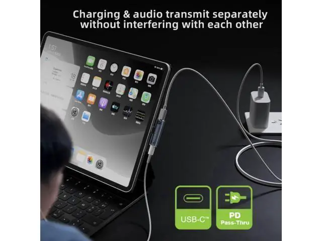 Alt view image 6 of 7 - 2 in 1 USB C to 3.5mm Audio DAC & 100W PD Charging Adapter, 16Bit/48kHz HiFi Type-C Aux Dongle for Phone Tablet Laptop