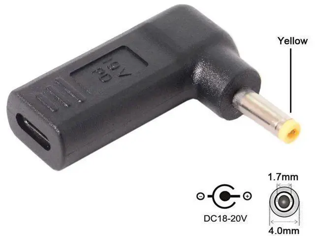 Alt view image 2 of 7 - 90 Degree Angled USB-C to DC 19V PD Trigger Emulator Adapter, Type-C PD to DC 4.0x1.7mm Barrel Jack Power Converter