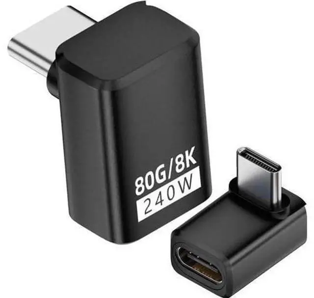 Main image of 2 Pack 90-Degree Thunderbolt 5 USB-C Extender Adapter 80Gbps 240W PD Support 8K@60Hz Up & Down Angle