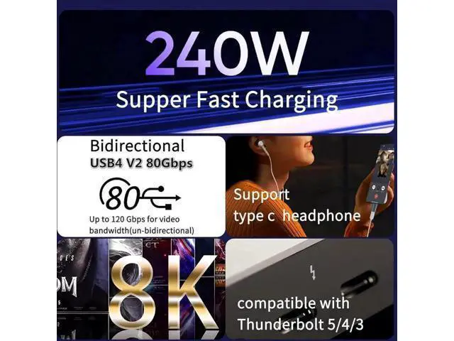 Alt view image 4 of 7 - 2 Pack 90-Degree Thunderbolt 5 USB-C Extender Adapter 80Gbps 240W PD Support 8K@60Hz Up & Down Angle