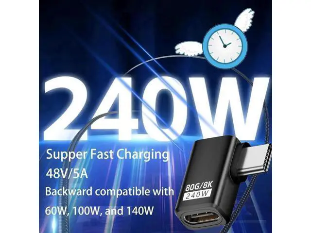 Alt view image 3 of 7 - 2 Pack 90-Degree Thunderbolt 5 USB-C Extender Adapter 80Gbps 240W PD Support 8K@60Hz Up & Down Angle