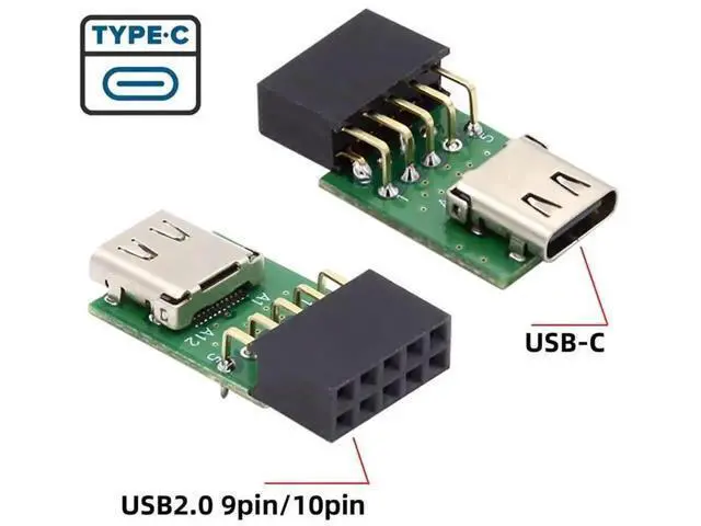 Alt view image 3 of 7 - Single Port USB-C Female to Motherboard 9Pin 10Pin USB Header PCBA Adapter, 480Mbps USB 2.0 Internal Front Panel Connector for DIY Desktop PC
