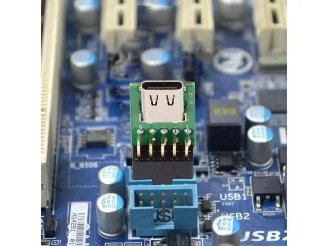 Alt view image 6 of 7 - Single Port USB-C Female to Motherboard 9Pin 10Pin USB Header PCBA Adapter, 480Mbps USB 2.0 Internal Front Panel Connector for DIY Desktop PC