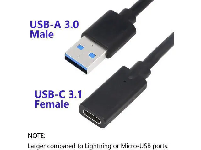 Alt view image 5 of 7 - 3FT USB 3.0 Type A Male to USB-C Female Adapter Cable, Black 5Gbps Data & Charging Converter Cord for Laptops, Phones, Power Banks