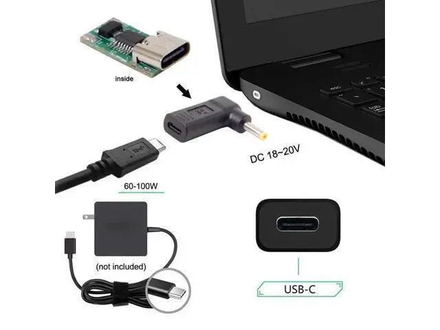 Alt view image 7 of 7 - 90 Degree Angled USB-C to DC 19V PD Trigger Emulator Adapter, Type-C PD to DC 4.0x1.7mm Barrel Jack Power Converter