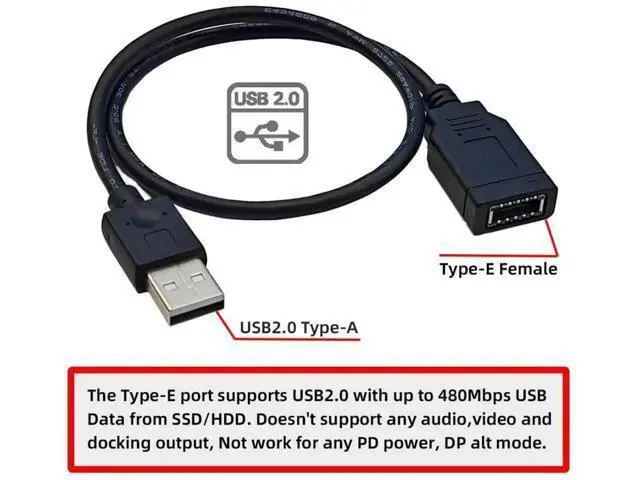 Alt view image 5 of 7 - 1.31FT USB2.0 Male to Type-E Key-A Female Extension Cable, Mainboard Header to Front Panel Type-C Port Adapter