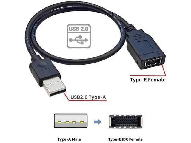 Alt view image 6 of 7 - 1.31FT USB2.0 Male to Type-E Key-A Female Extension Cable, Mainboard Header to Front Panel Type-C Port Adapter