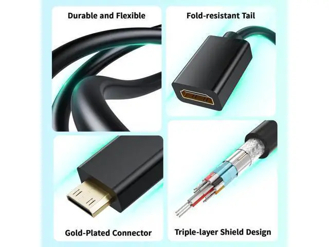 Alt view image 2 of 7 - 15cm Mini HDMI Male to HDMI 2.0 Female Adapter Cable, 4K@60Hz HDR 3D 18Gbps Video Converter for DSLR Camera, Raspberry Pi, Camcorder