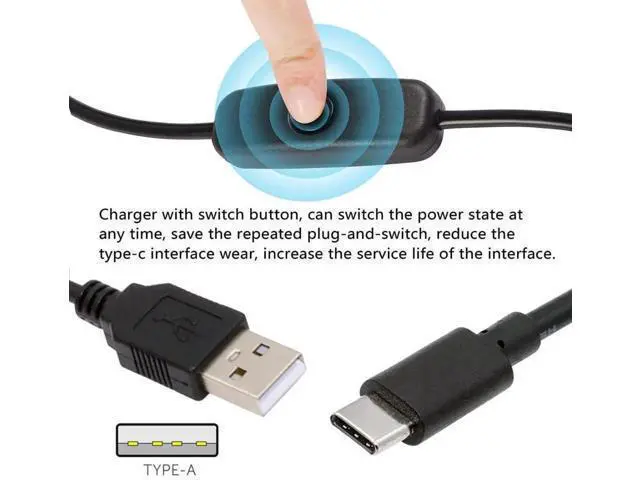 Alt view image 2 of 7 - 1M USB2.0 Male to USB-C Male Power Extension Cable with ON/OFF Switch, Ultra Mini OTG Type-C Adapter for Phones, Tablets & DC5V Equipment
