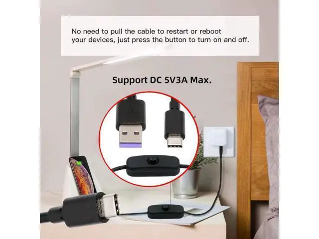 Alt view image 3 of 7 - 1M USB2.0 Male to USB-C Male Power Extension Cable with ON/OFF Switch, Ultra Mini OTG Type-C Adapter for Phones, Tablets & DC5V Equipment