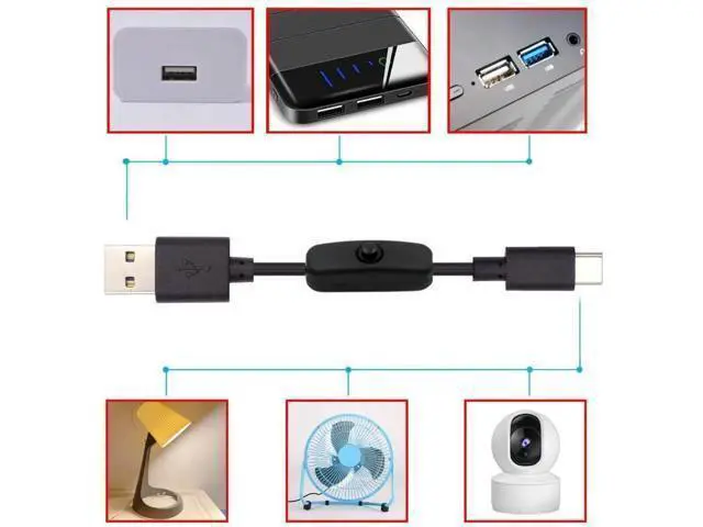 Alt view image 5 of 7 - 1M USB2.0 Male to USB-C Male Power Extension Cable with ON/OFF Switch, Ultra Mini OTG Type-C Adapter for Phones, Tablets & DC5V Equipment